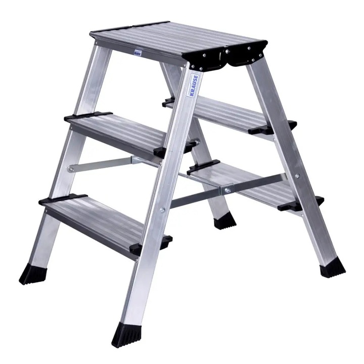 Scara plianta Krause Monto Treppo, din aluminiu, cu trepte antiderapante, argintiu, 1 buc.