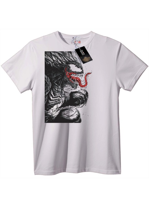 Venom póló - Fekete, piros szimbiótával, Fehér