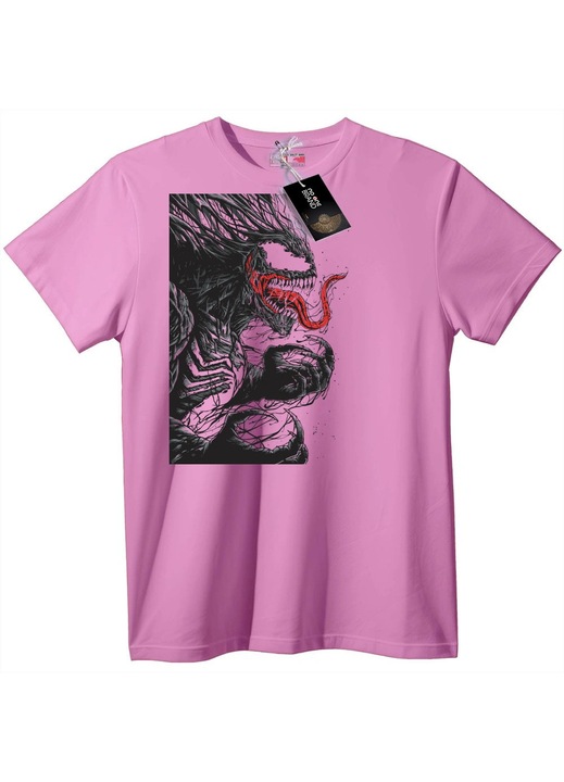 Venom póló - Fekete, piros szimbiótával, Candy Pink