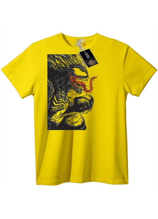 Venom póló - Fekete, piros szimbiótával, Sárga