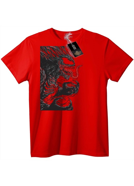 Venom póló - Fekete, piros szimbiótával, Piros
