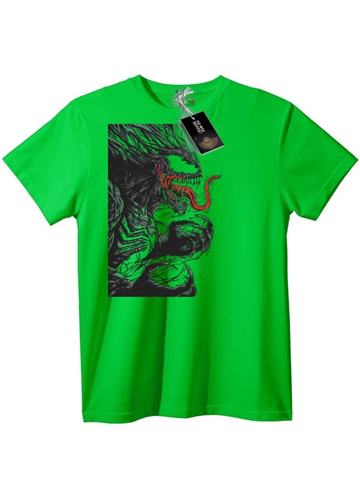 Venom póló - Fekete, piros szimbiótával, Világoszöld