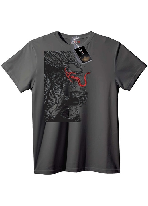 Venom póló - Fekete, piros szimbiótával, Szürke