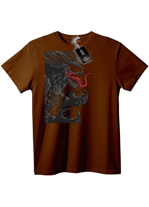 Venom póló - Fekete, piros szimbiótával, Barna