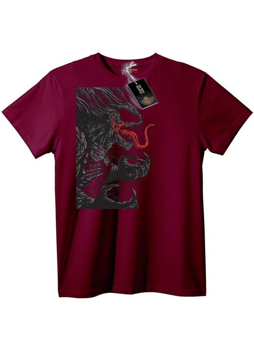 Venom póló - Fekete, piros szimbiótával, Bordó