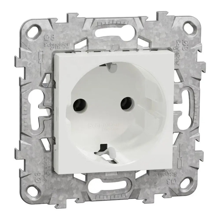 Priza Schuko Schneider Unica NU503618, priza de perete, cu impamantare, 16A 250V, alb, 1 buc