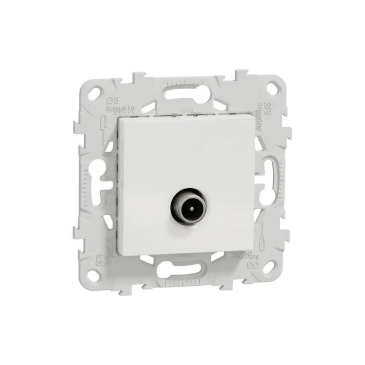Priza TV Schneider Unica NU546218, cu rama de montaj, 2 module, soclu coaxial, alb