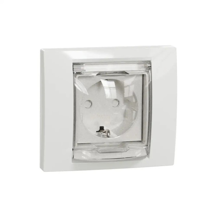 Priza electrica Schneider UNICA NU003718, IP44, cu capac transparent, alb