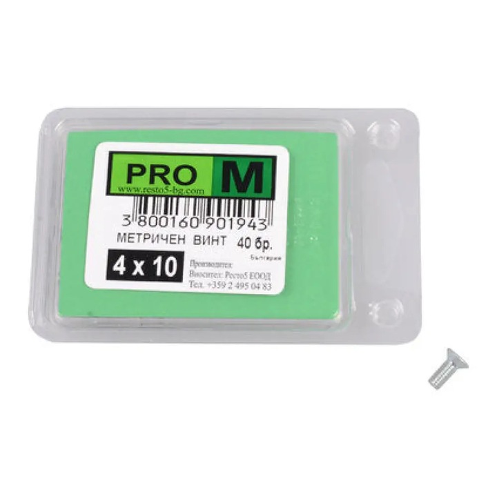 Surub metric Pro M 4x10 mm, filet metric, zincat, argintiu, 40 buc