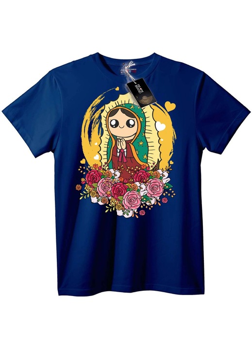 Guadalupei Szűzanya póló, sötétkék, 4XL