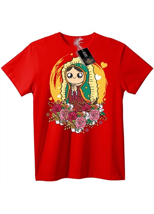 Guadalupei Szűzanya póló, piros, XS