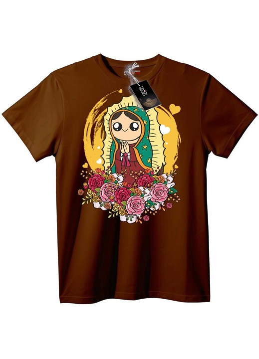 Guadalupei Szűzanya póló, barna, 3XL