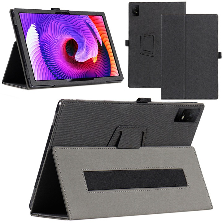 Husa tableta, TCL Tab 10 Gen 2, din piele ecologica, cu suport, neagra, 10.36"