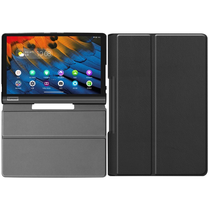 Etui Smart pentru tableta, cu functie de suport, negru, 10.1" - set pentru Lenovo Yoga Smart Tab YT-X705F/YT-X705L