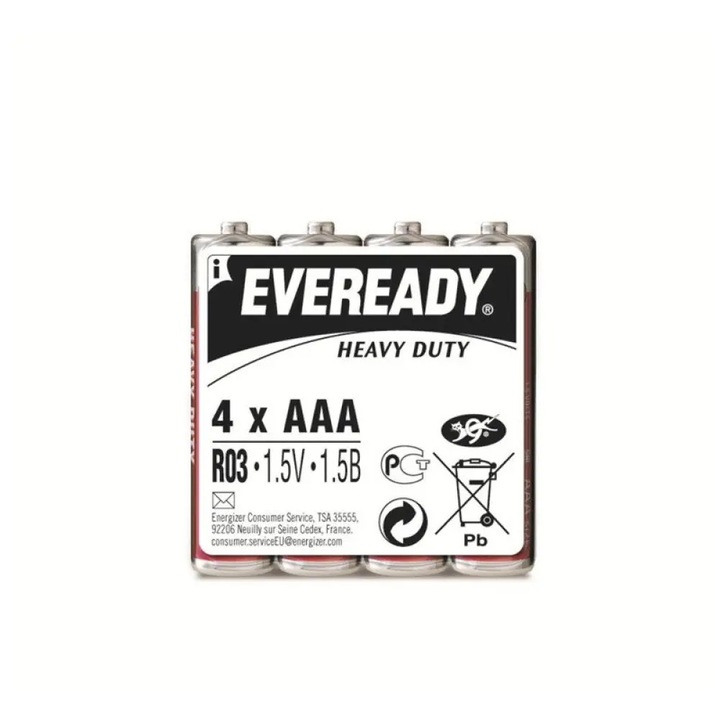 Baterii/pile ENERGIZER Eveready HD AAA, R03, 1.5V, Heavy Duty, argintiu, 4 bucati