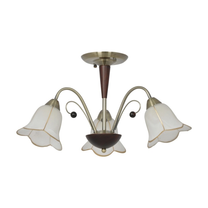 Plafoniera Giulia KL-7221, 3xE14, bronz satin + imitatie lemn + alb, stil clasic, Klausen