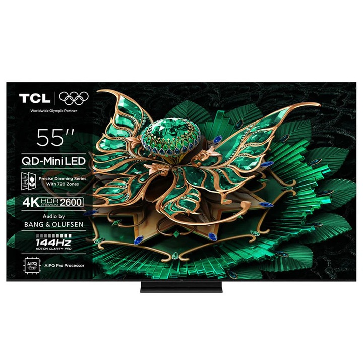 Televizor TV Tcl 55C71K, QD-Mini LED 4K Ultra HD, Smart TV Google TV, Negru, 55 inch (139 cm)