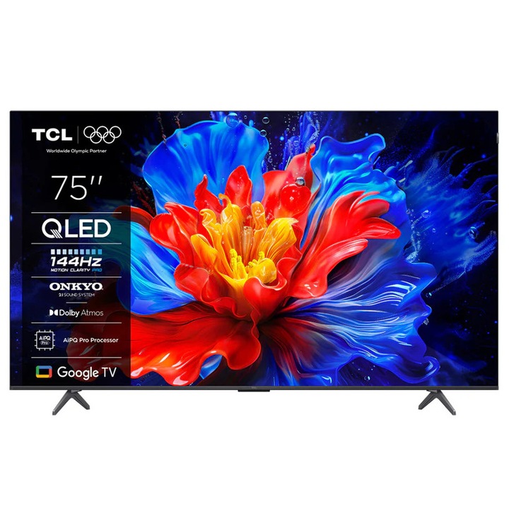Televizor TCL 75QLED810K QLED 4K Ultra HD, Smart TV cu Google TV, 144Hz, Dolby Atmos, Negru, 75" (189 cm)