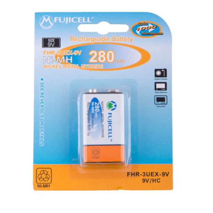 Baterie reincarcabila (acumulator) Fujicell FHR-3UEX-9V, Ni-MH, 280mAh, alb/portocaliu, 1 buc