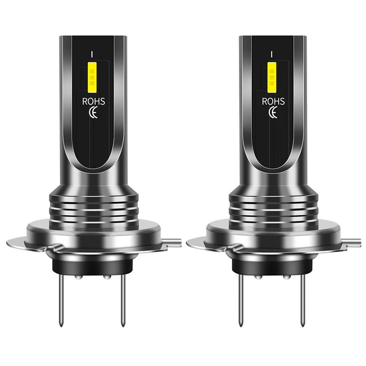 Set 2 becuri LED H7, 80W, 2000LM, 360°, alb/galbui/albastru, 12V-24V