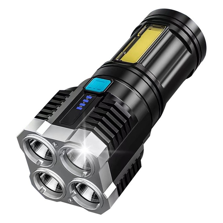 Lanterna LED portabila, 4 trepte de intensitate, impermeabila, neagra, dimensiuni compacte