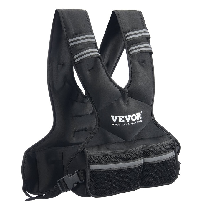 Vesta cu greutati ajustabila VEVOR, 11-20lb, neagra, set pentru antrenament de forta, jogging, 6 greutati din nisip de fier