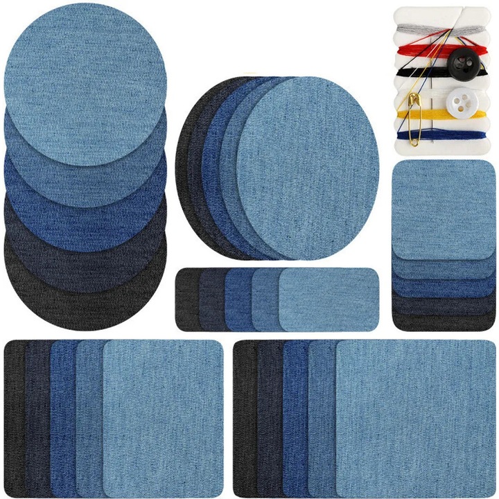 Pachet de 30 petice de reparat din denim, multicolor, pentru calcat