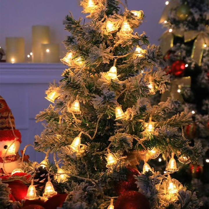 Set de lumini cu clopotei de Craciun 10m, 80 LED-uri, telecomanda, interfata USB, culoare calda