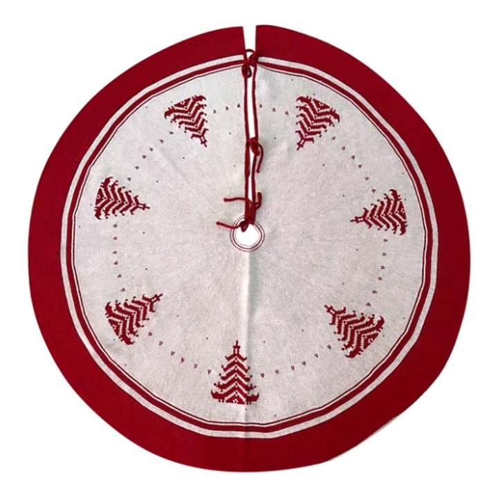 Funda de brad tricotata de Craciun 120cm cu fulgi de zapada si reni, decor pentru scena de Craciun