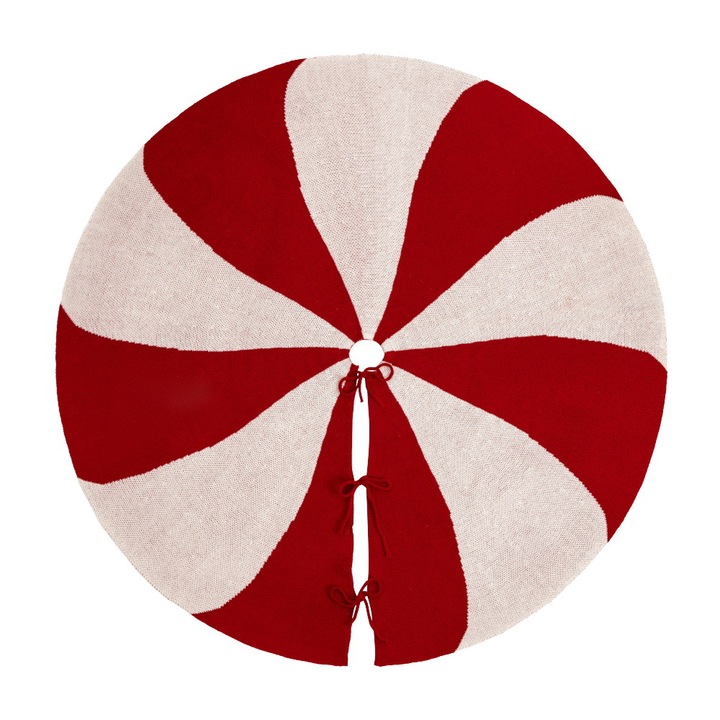 Funda de brad tricotata de Craciun 120cm cu fulgi de zapada si reni, decor pentru scena de Craciun