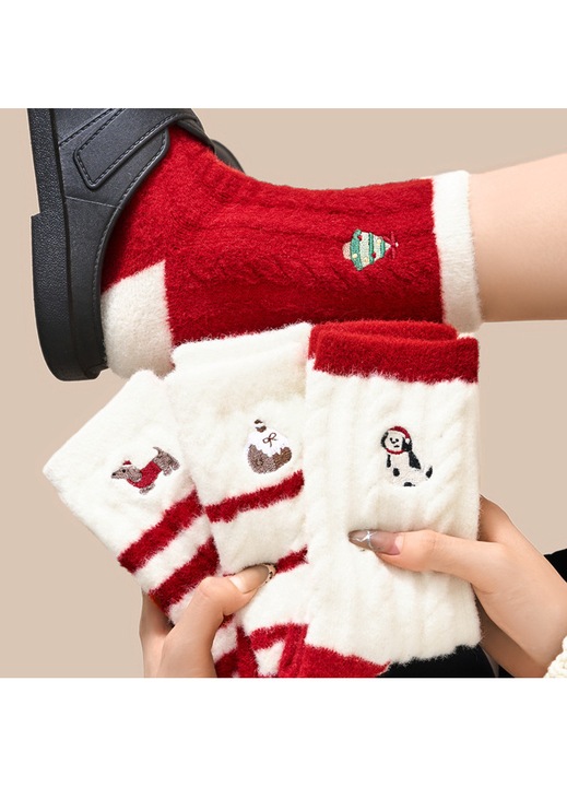 Set 4 perechi sosete de Craciun pentru femei, plus ingrosat, calduroase, multicolor