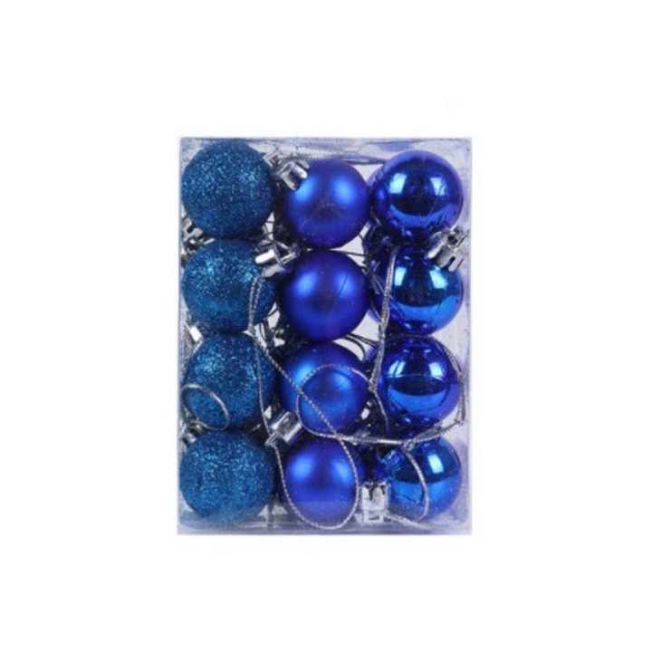 Set 24 globuri de Craciun 3cm, mix de culori, plastic rezistent, pentru interior si exterior
