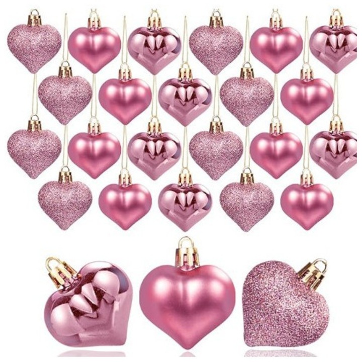 Set de 24 globuri de Craciun, forme neregulate, 4.5cm, aurie roz
