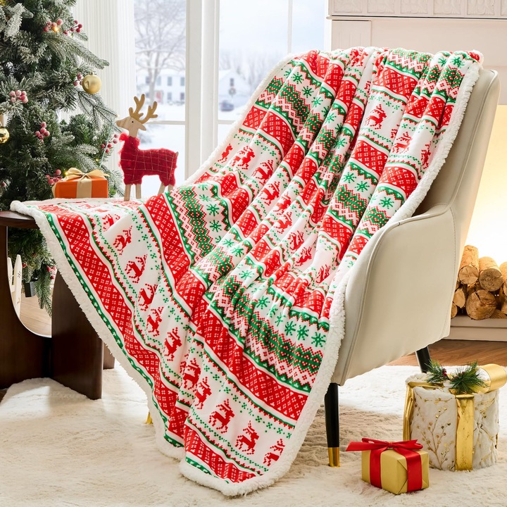 Patura de Craciun, cuvertura decorativa pentru femei, model cu diamante, 50x60inch