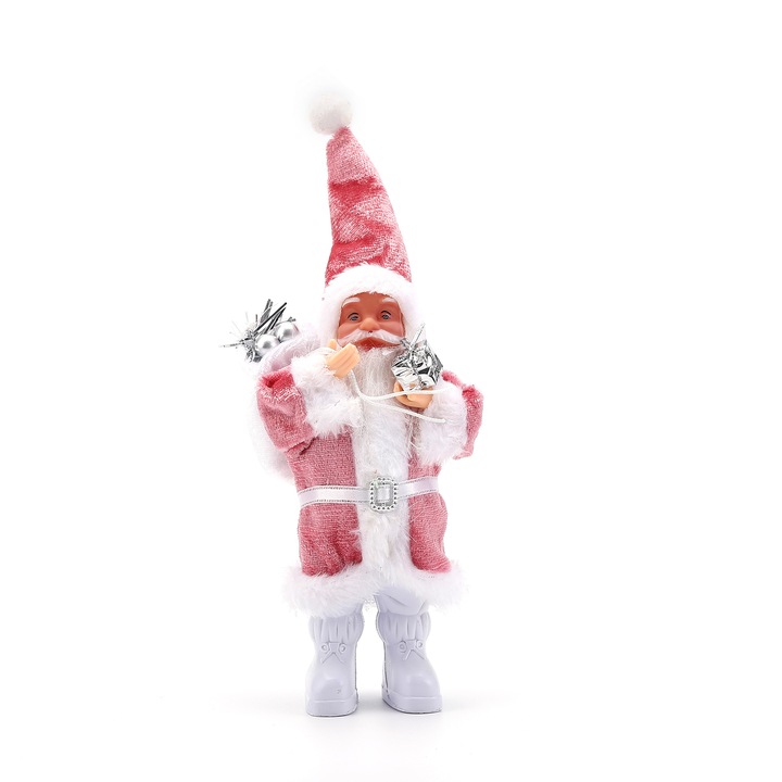 Set 2 figurine Mos Craciun din plus, decoratiuni de Craciun, roz, 507