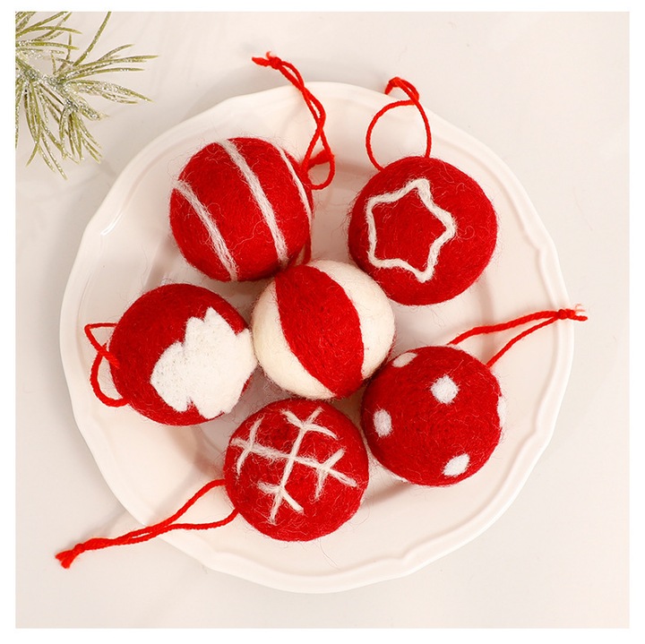 Globuri de Craciun Set B, 6 piese, 5cm, rosu si alb
