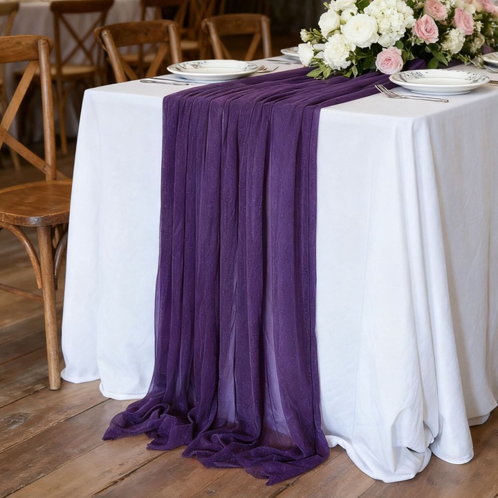 Fata de masa, 1 bucata, violet inchis, 75x300cm, material poliester, decorativa pentru evenimente