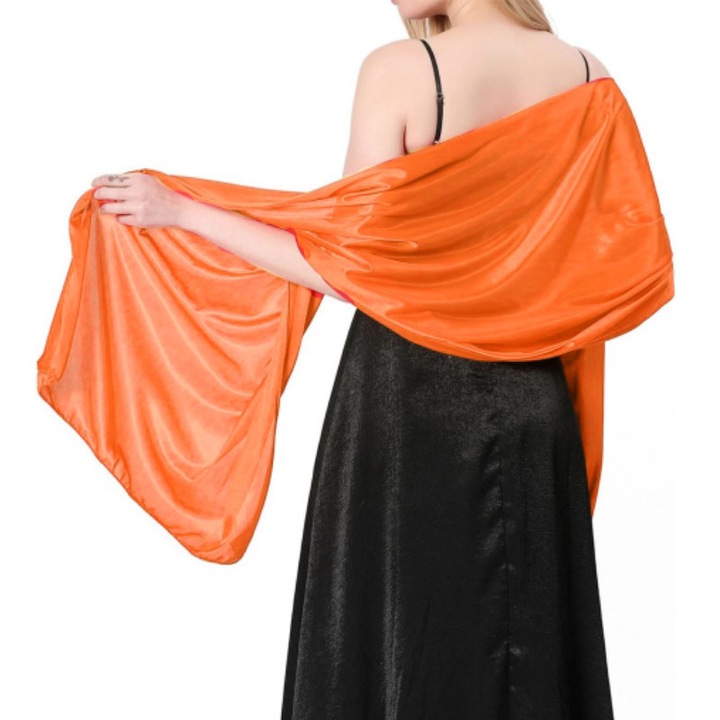 Esarfa satinata pentru femei, 65x220cm, portocalie, extra mare, set elegant pentru nunti si ocazii speciale