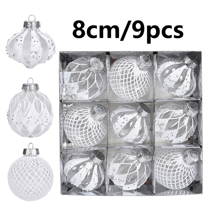 Set globuri de Craciun, 8cm, diverse culori, 9 bucati