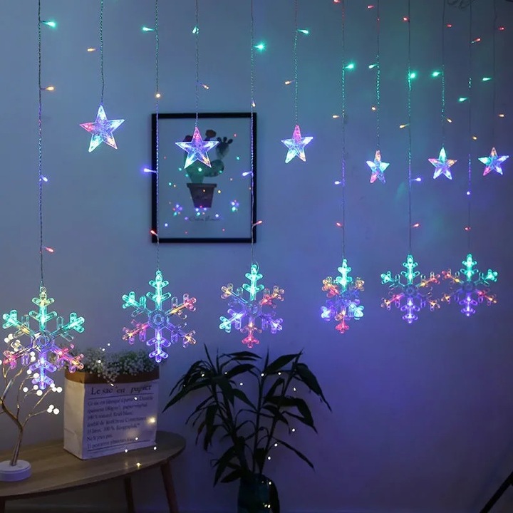 Instalatii de Craciun, lumini LED, decoruri festive, culori fulg de nea, set
