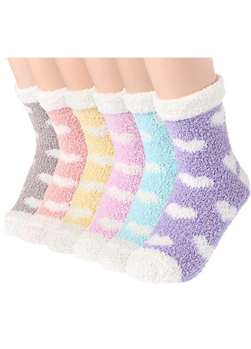 Sosete dama, set de 6 perechi, fleece, multicolor, marime universala