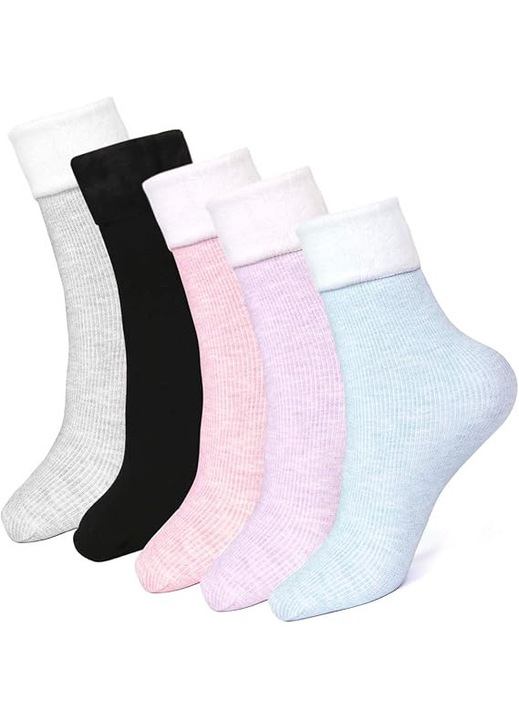 Set de 5 sosete termice din bumbac pentru femei, multicolor, marime universala 35-42