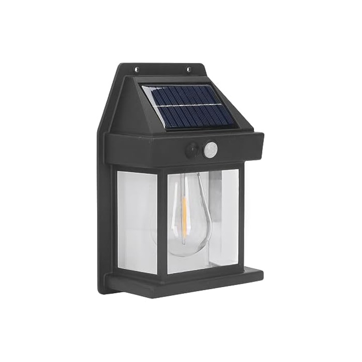 Lampa solara de perete, IP65, cu senzor de miscare, 1800 mAh, rezistenta la intemperii, pentru gradini si terase, set de 2 bucati
