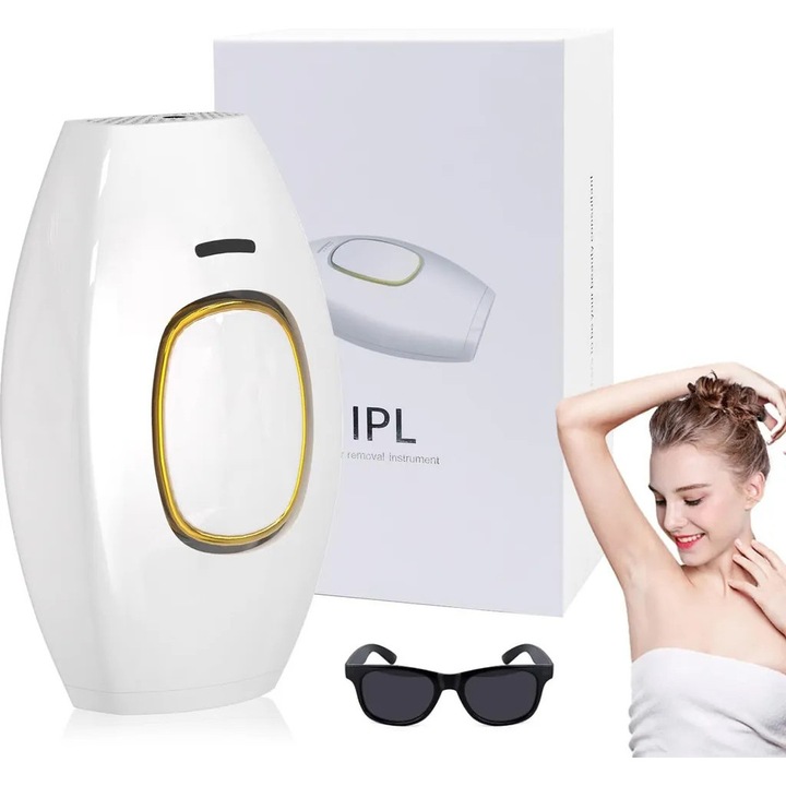 Epilator IPL, 5 nivele de intensitate, mod automat si manual, 990.000 impulsuri de lumina, pentru fata, axile, picioare si zona bikini