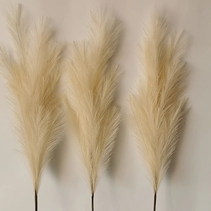 Set 3 tulpini iarba pampas artificiala, 110cm, bej, pentru decorare interior/exterior