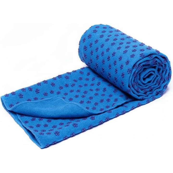 Prosop de yoga antiderapant, polka dot, albastru, 62x183cm, set de 6 culori disponibile