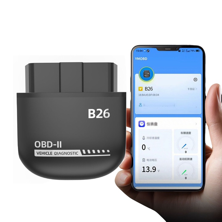 Scanner OBD2 Bluetooth 5.1, BOMSTOM, Autódiagnosztikai szkenner iPhone iOS és Android készülékekhez, Vezeték nélküli Autódiagnosztikai Eszköz, OBDII Motorhiba Jelzőfény Ellenőrzés, Autó Kódolvasó, Hibakód Visszaállítása/Törlése, Fekete