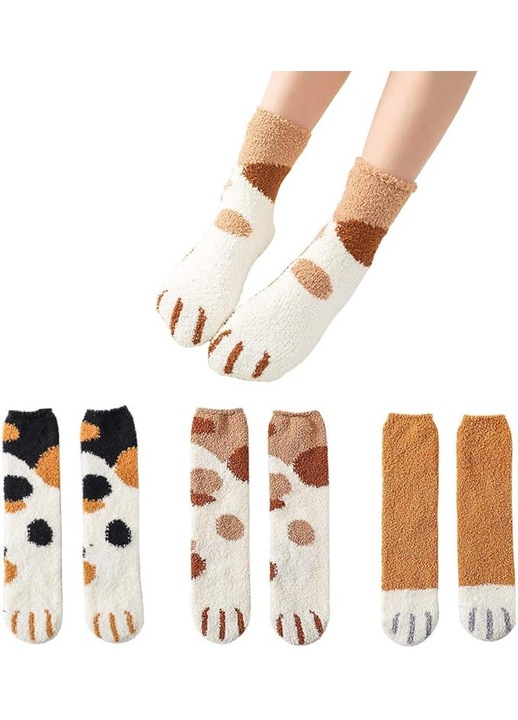 Sosete dama, 6 perechi, imprimeu labuta pisica, multicolor, o singura marime