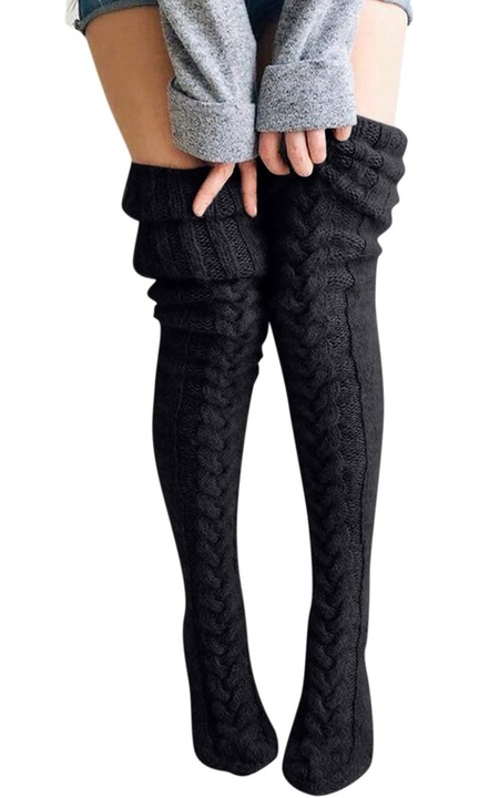 Sosete dama, ciorapi lungi tricotati, negru, 105cm, set