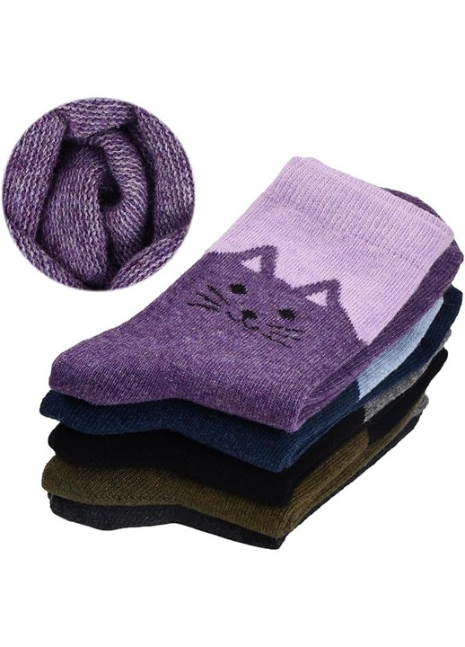 Set de 5 perechi sosete dama, model pisica, 35-38, calduroase, din lana moale